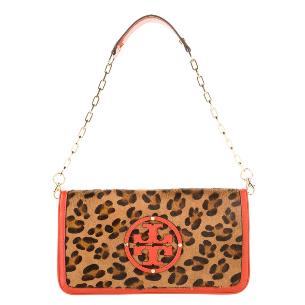 Tory Burch Leopard Print Clutch with Chain